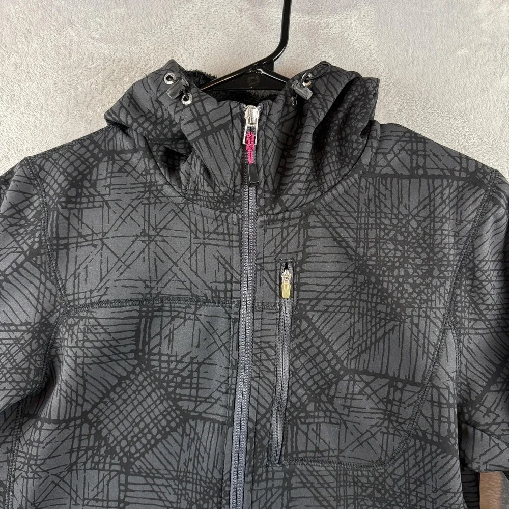 Nike ACG Jacket Womens Small Black/Gray Softshell Fleece Lined Hooded Geometric